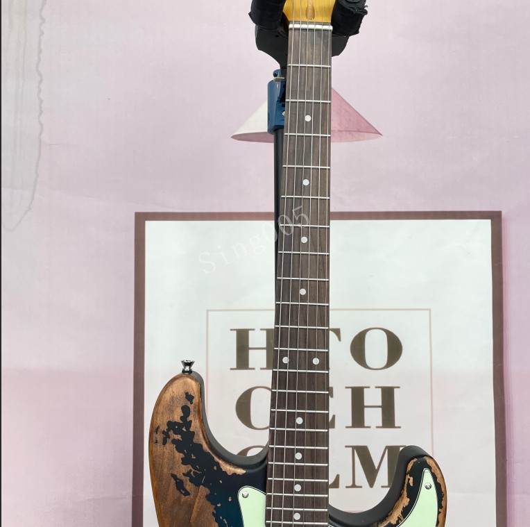 Aged Blue Black ST Electric Guitar 6 String Alder Body 3S Pickup Tremolo Bridge