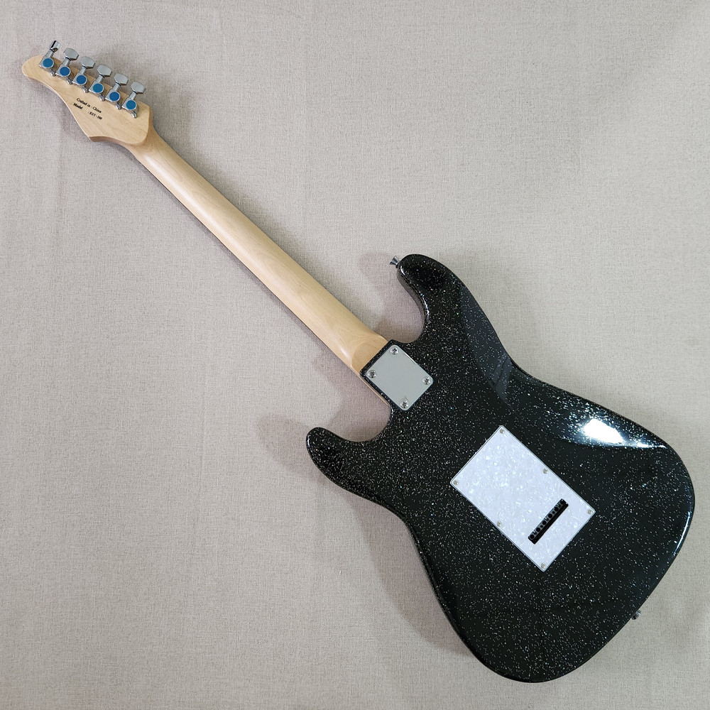 ST Electric Guitar Mahogany Body Pearl Pickguard Maple Neck Metallic Black