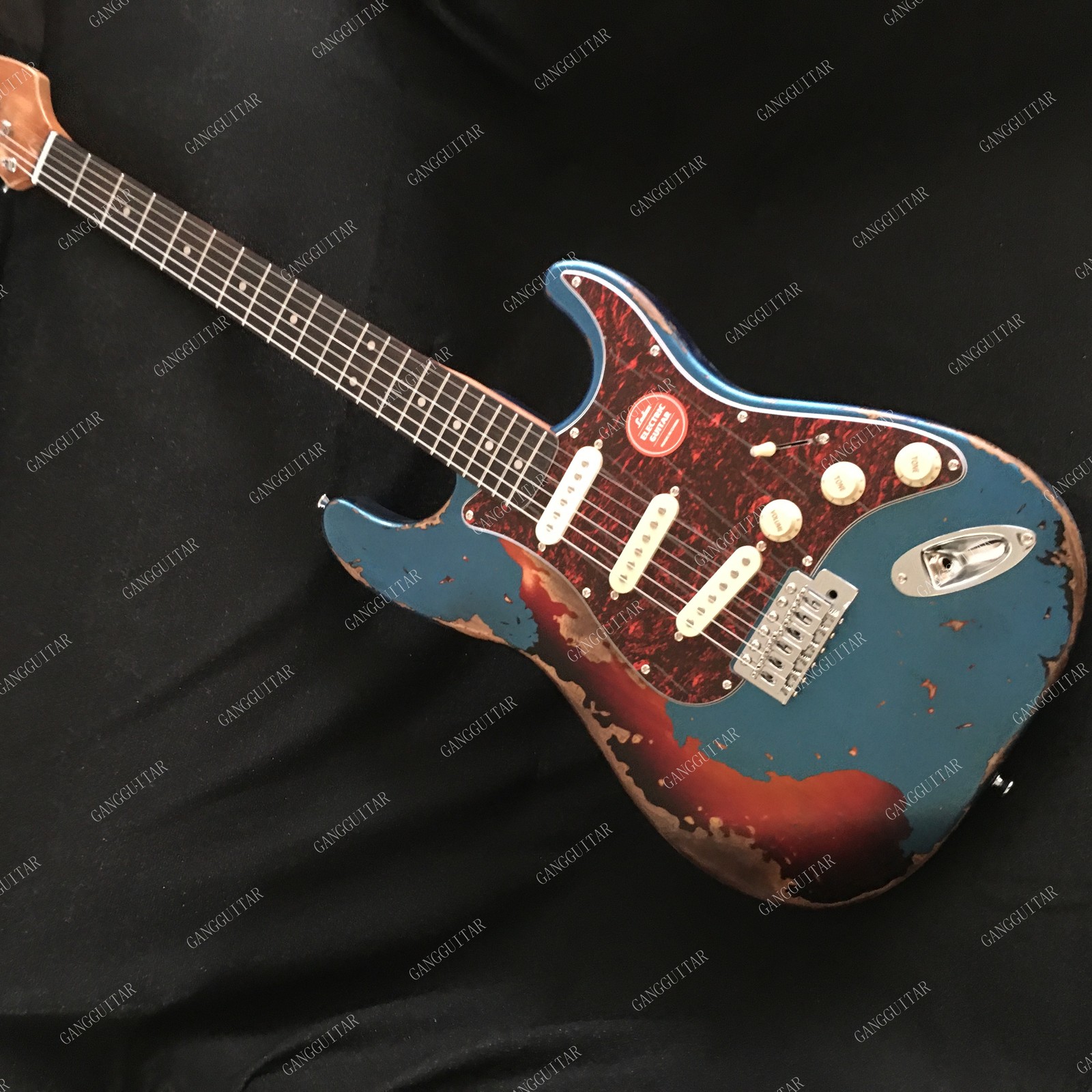 Vintage Aged STG Solid body Electric Guitar Stainless Steel Rounded Frets Blue