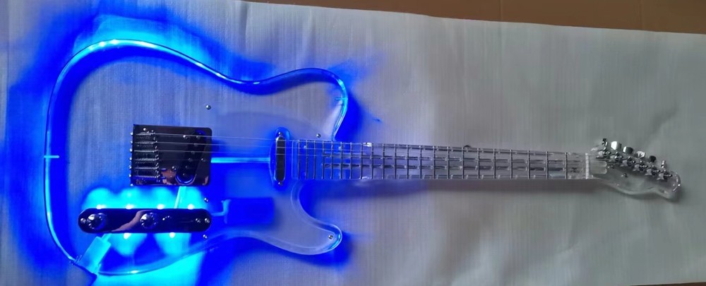 6 Six String Acrylic Electric Guitar Blue Light Acrylic Fingerboard Body
