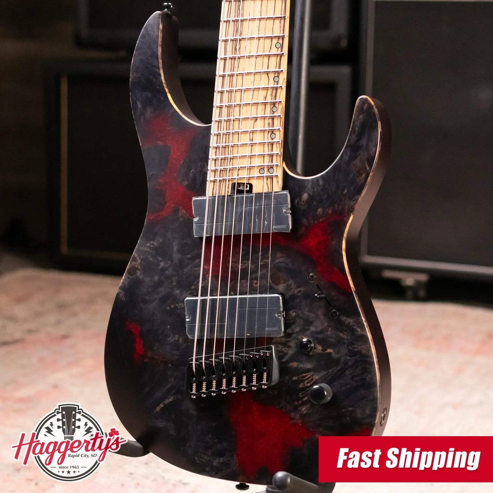Legator N8FX-BW 8-String Multi-Scale Electric Guitar – Black Widow with Gig Bag