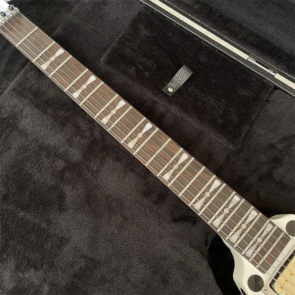 Solid Electric Guitar Stainless Frets FR Bridge White Body with Black Polka Dot