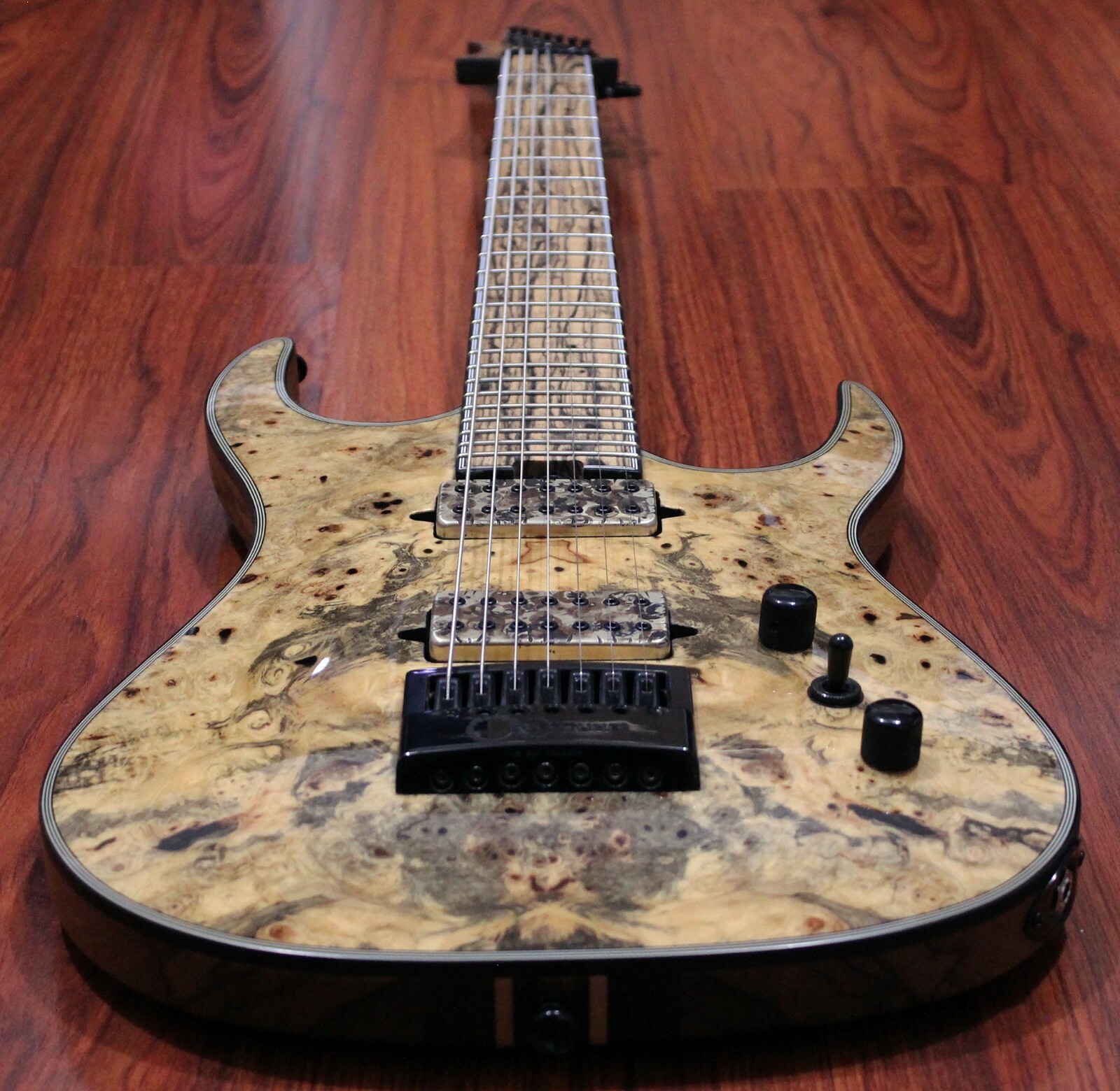 Halo Guitars MERUS 7-string (27″) EVERTUNE, Buckeye Burl, Pale Moon Ebony, I2241