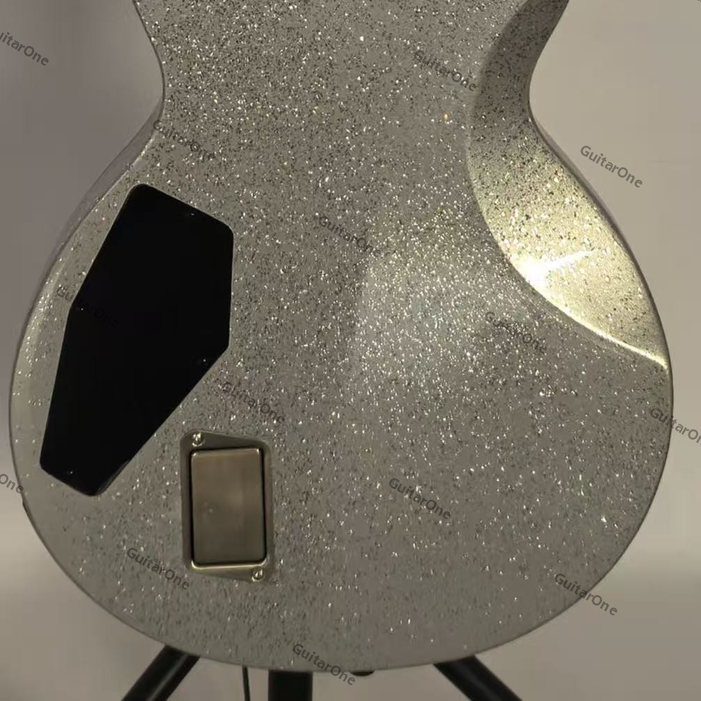 Solid Electric Guitar Active Pickups H-H Silver Glitter Finish Black HW Cutaway