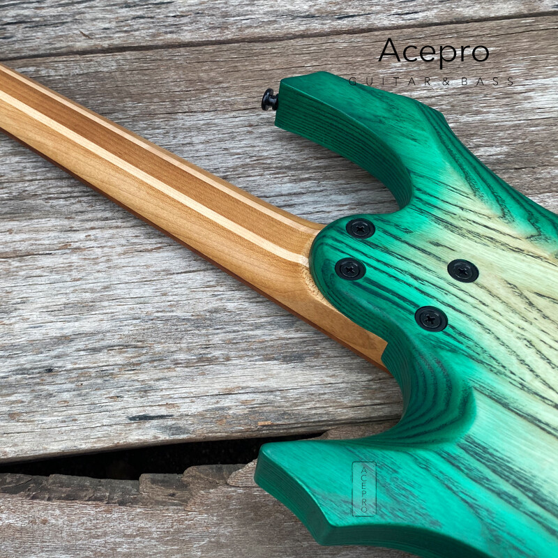 Green Burst Headless Electric Guitar Jumbo Stainless Steel Oblique Fret Ash Body