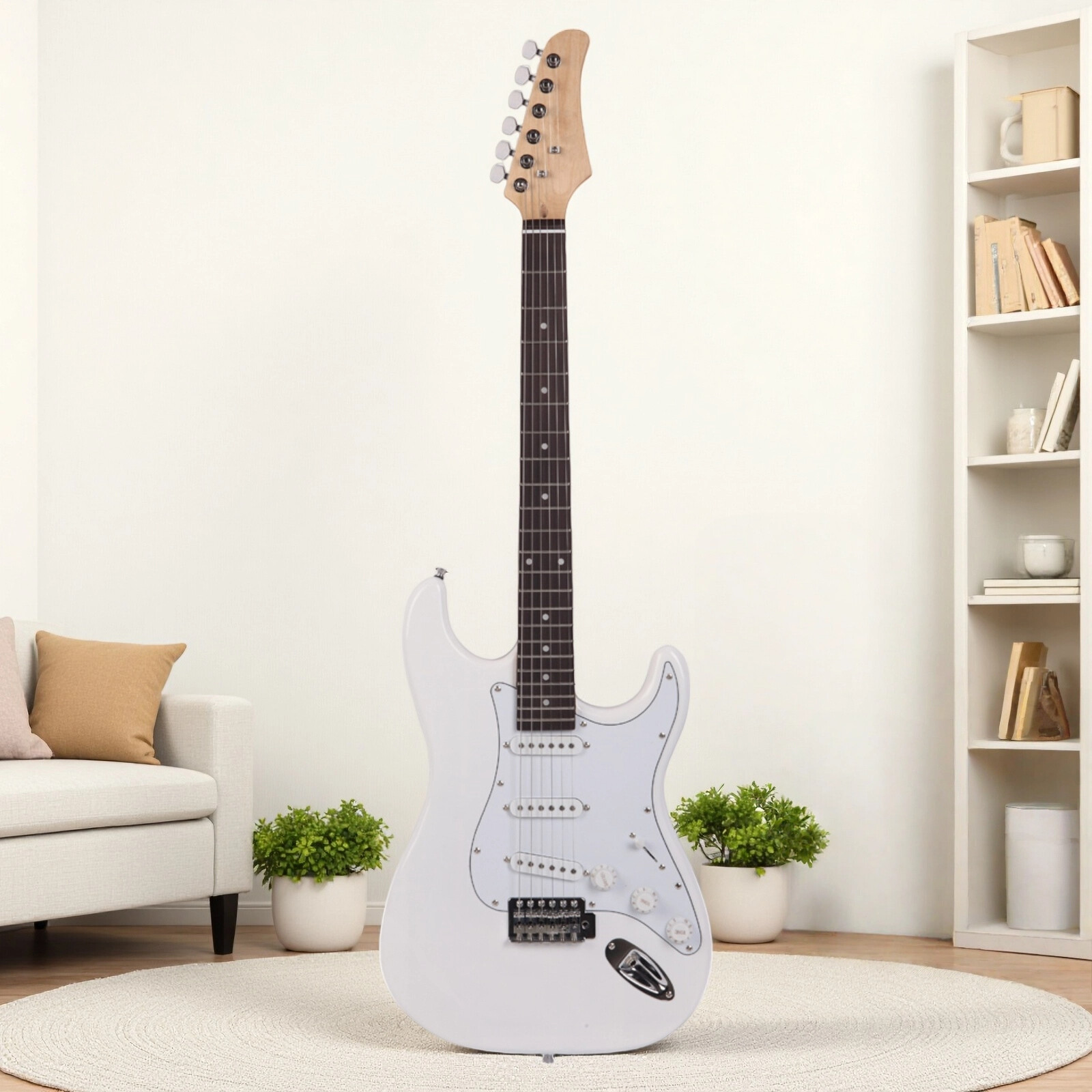 39″ Beginner S-Style Electric Guitar Set – Tremolo Full Size SSS-Pickups White