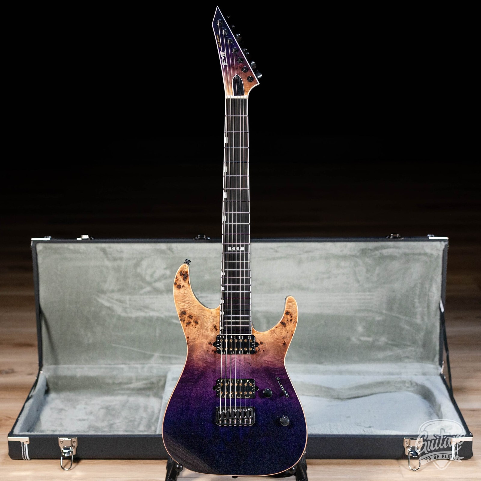 ESP E-II M-II 7 NT Bare Knuckle 7-String Guitar w/ Case – Purple Natural Fade