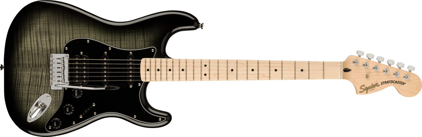Fender Affinity Stratocaster FMT HSS Elec Guitar, Maple Board, Black Burst