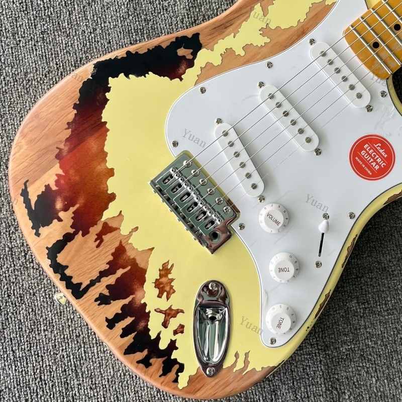 21 Frets Solid Electric Guitar Aged 3TS Cream Yellow Maple Fretboard SSS Pickups