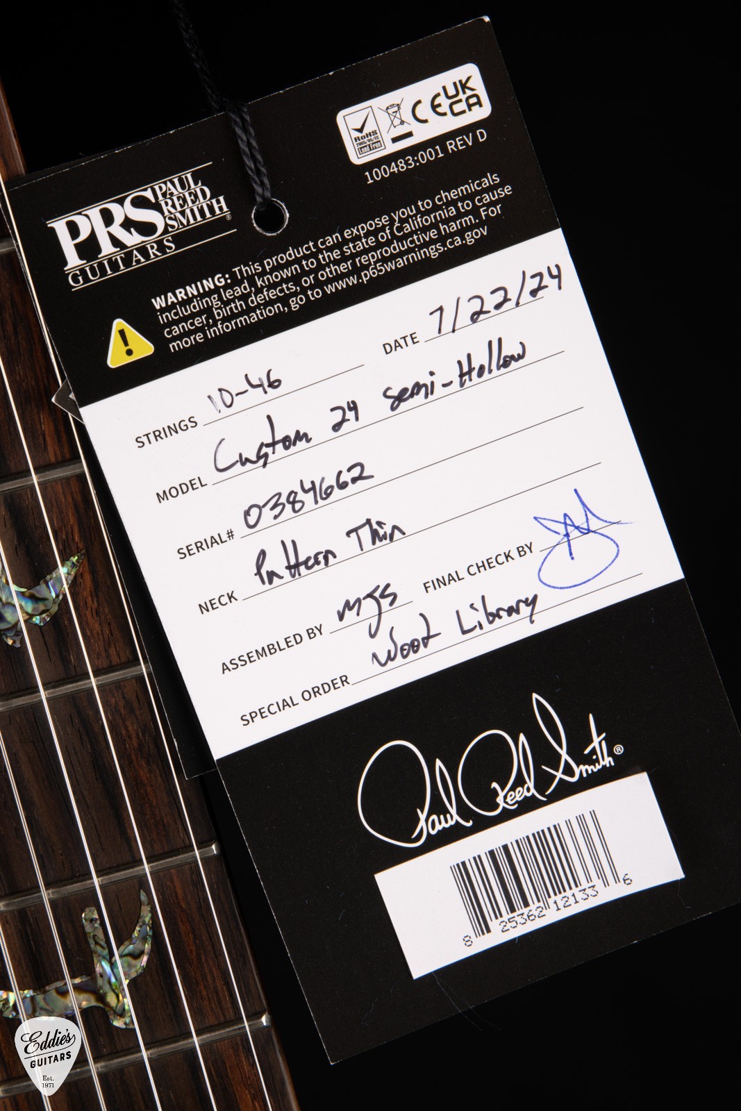 PRS EG Wood Library Custom 24 Semi-Hollow Swamp Ash