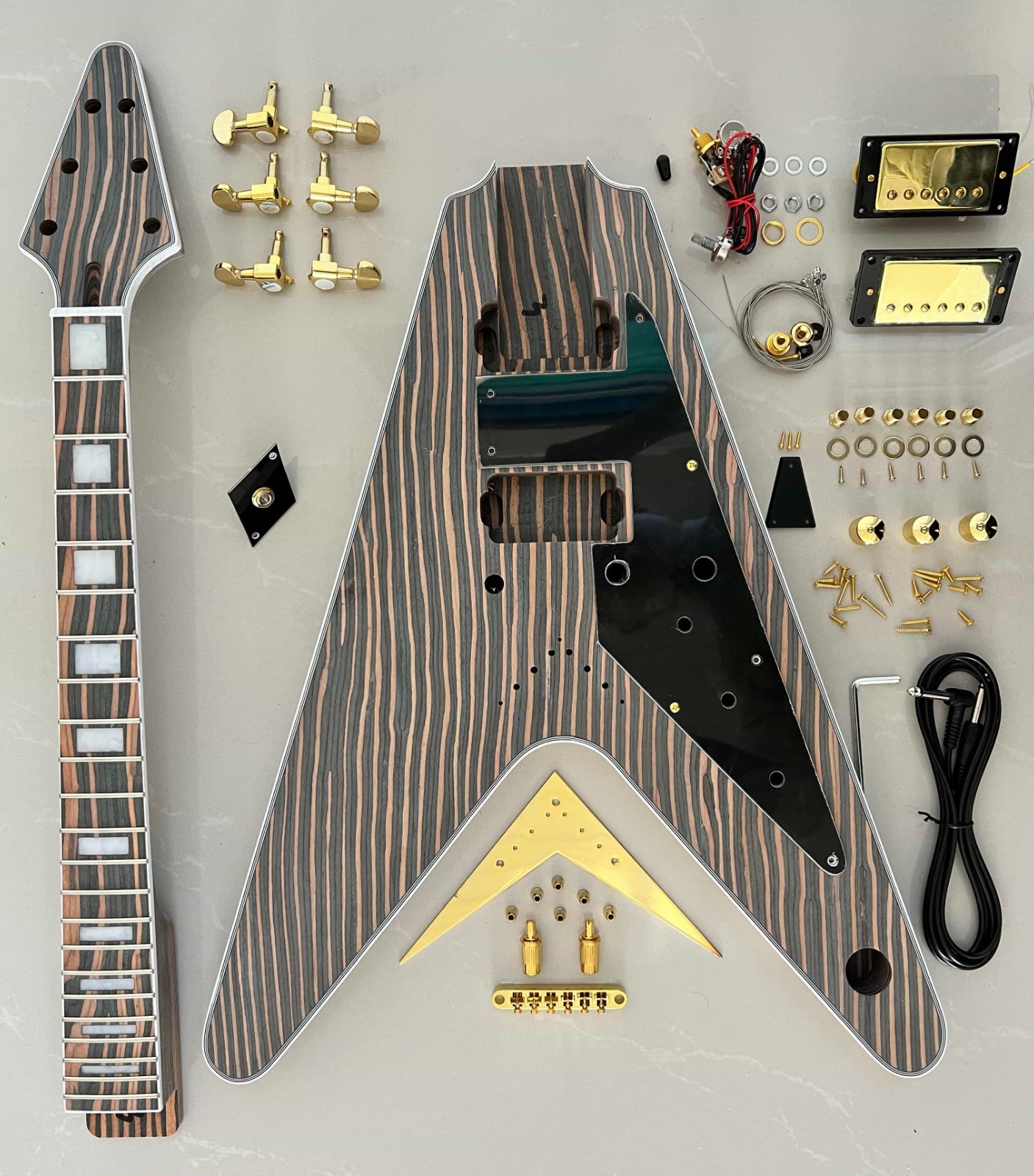 DIY Electric Guitar Kits Set Neck V Bridges Unfinished Zebrawood Free Ship