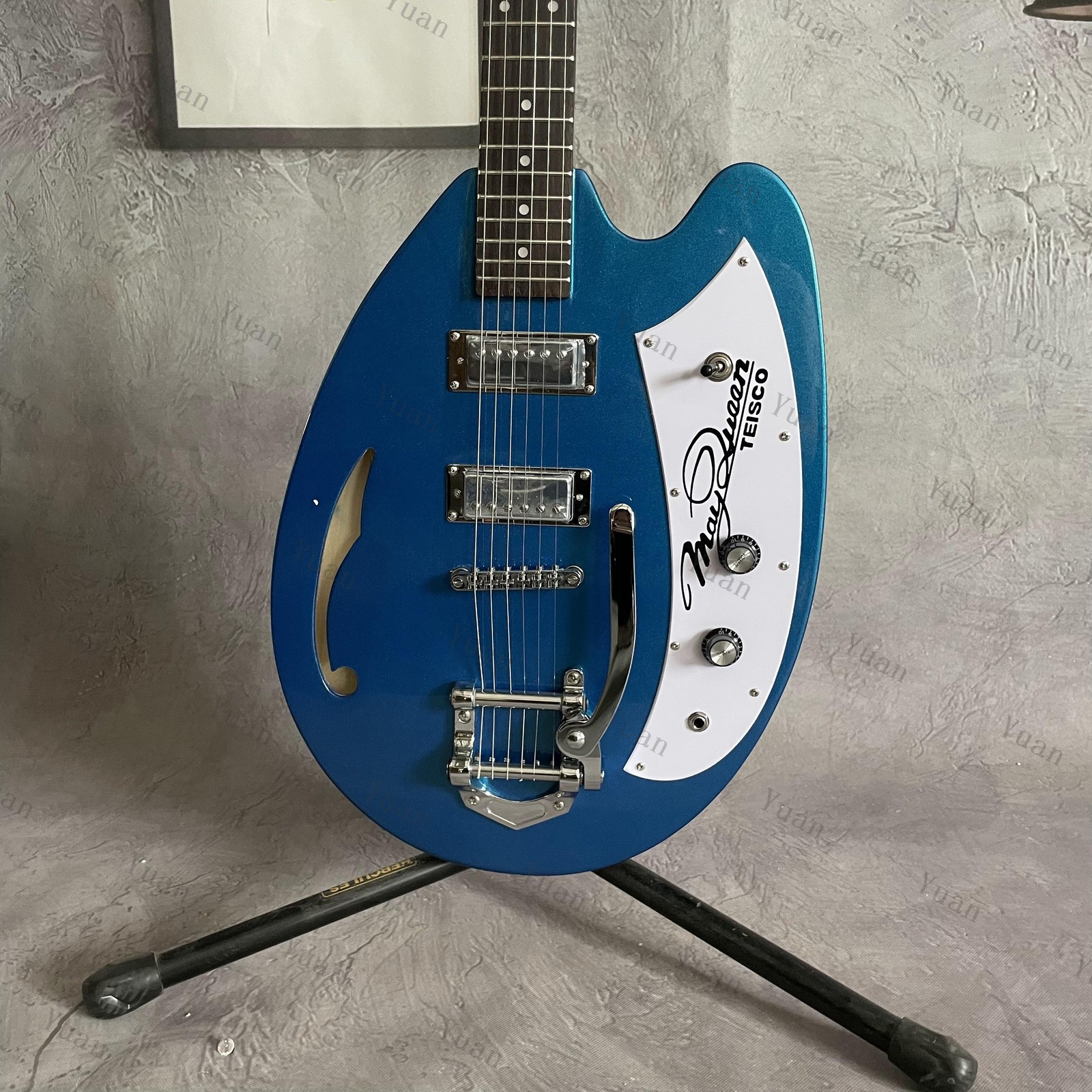 Semi Hollow Body Teisco Electric Guitar Single F Hole Jazz HH Pickups Tremolo