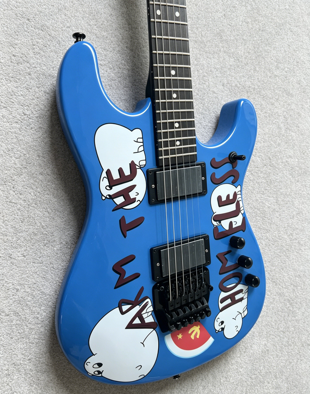 NEW Blue Graphic “Arm The Homeless” Style Electric Guitar HH Pickups Ship US
