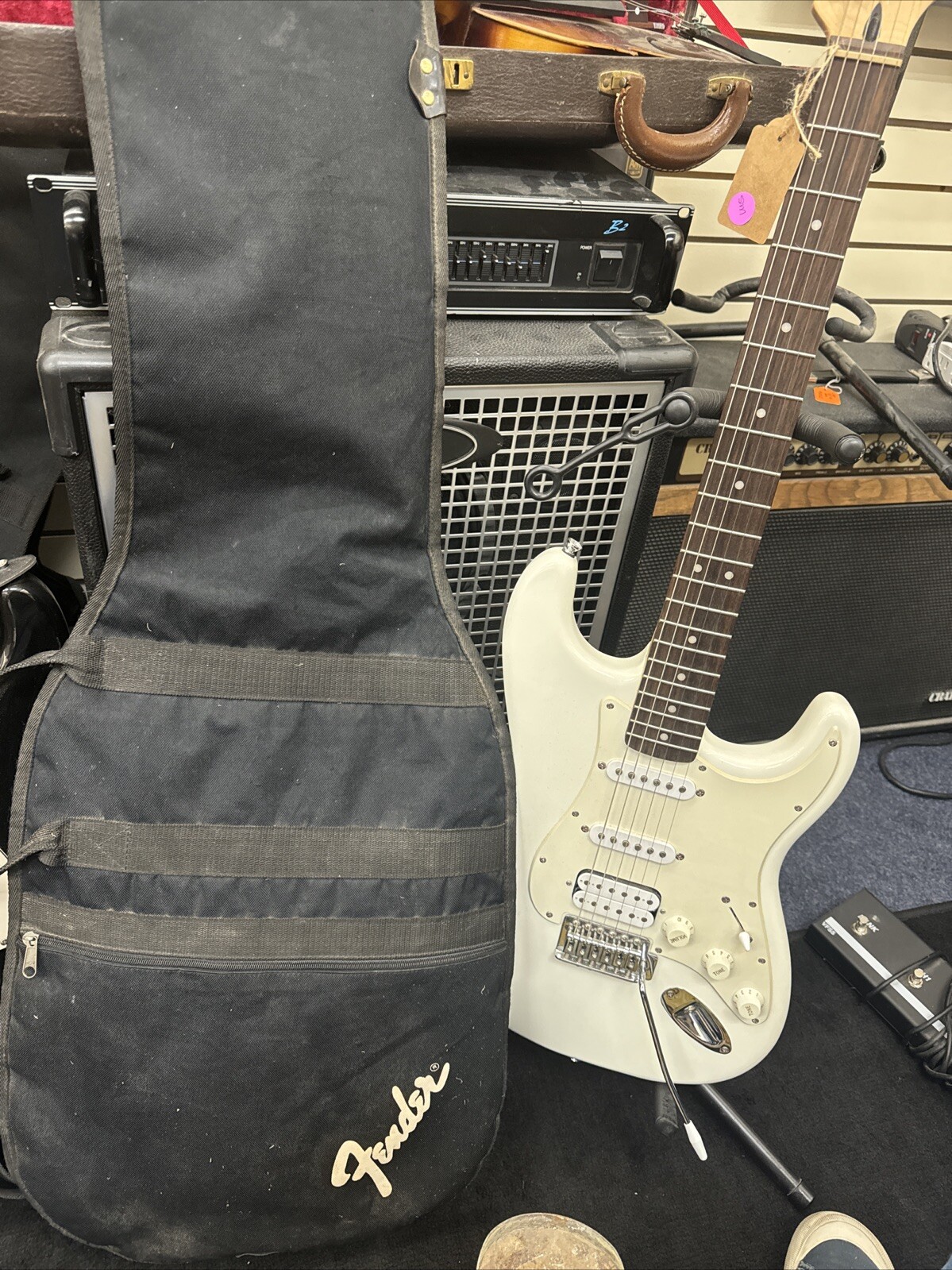 White 2013 Squire Fender Bullet Strat Electric Guitar With Gig Bag