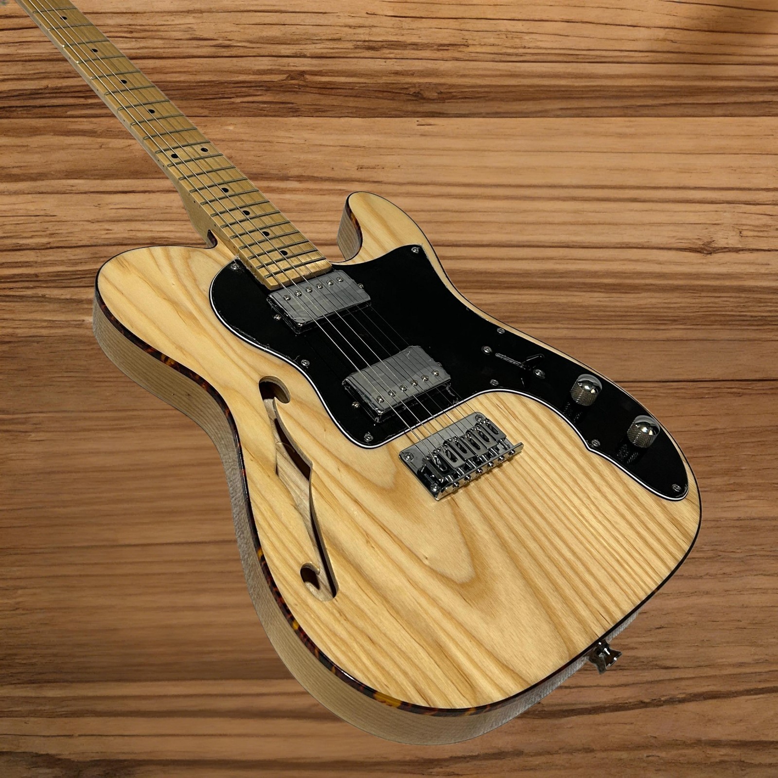 Tele Electric Guitar Maple Fretboard Ash Body Original Wood Color F Hole