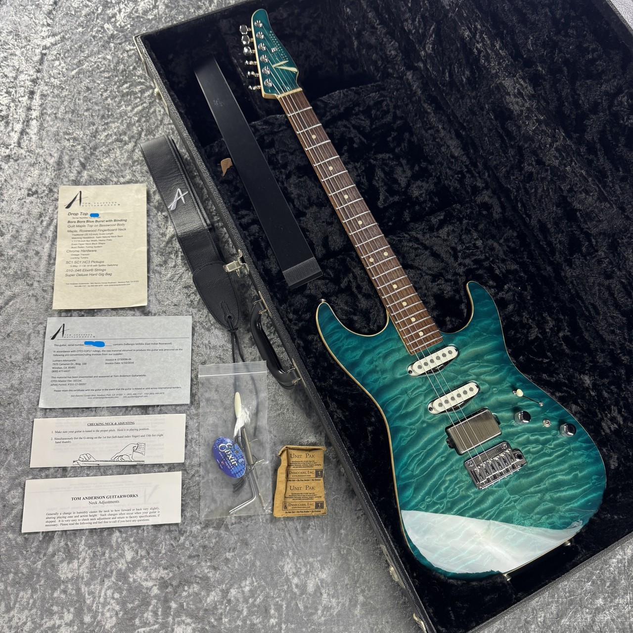 Tom Anderson Finest Quilted Maple Drop Top Bora Blue Burst With Binding 3.03Kg M