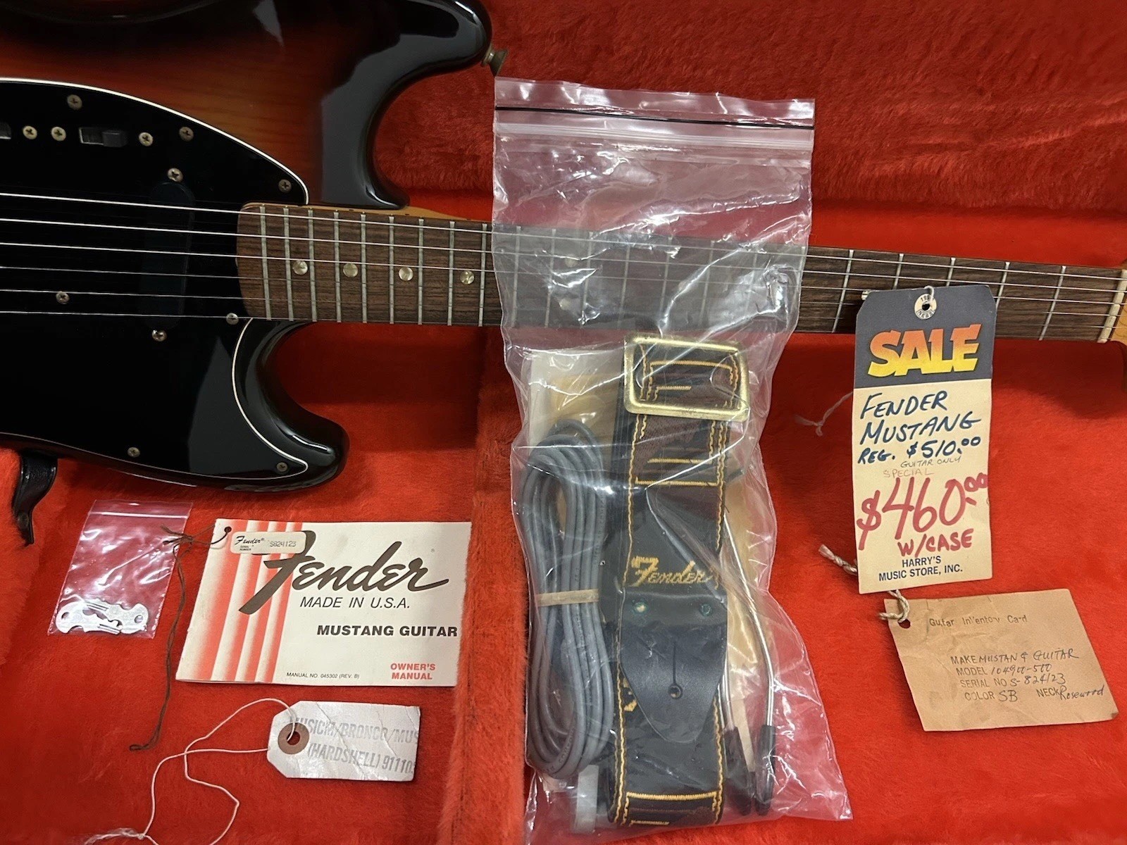 1978 Fender Mustang Sunburst Vintage Electric Guitar & Original Hard Case! Clean