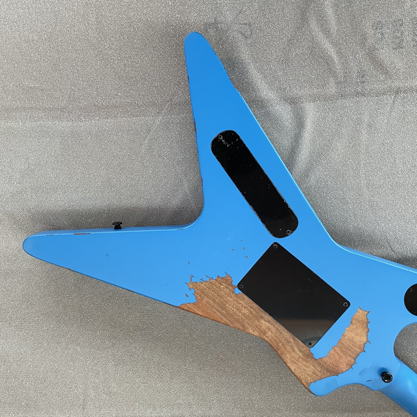 Aged Electric Guitar Tremolo H-H Pickups Blue Finish Black HW Lightning Pattern