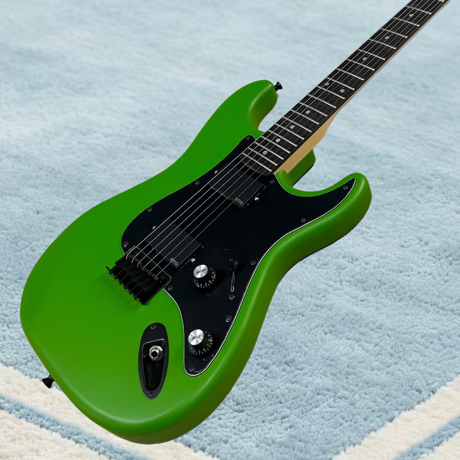 ST Electric Guitar Active Pickups Matte Green Color Black Hardware