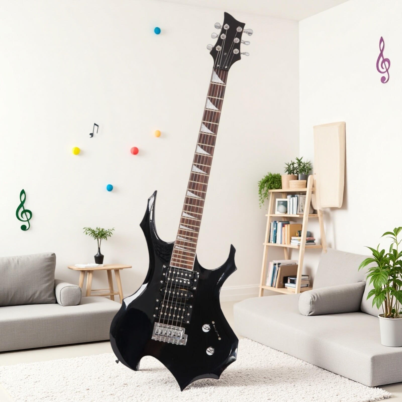 Modern Black Single Tremolo H-S-H Pickups Electric Guitar Set With Amplifier