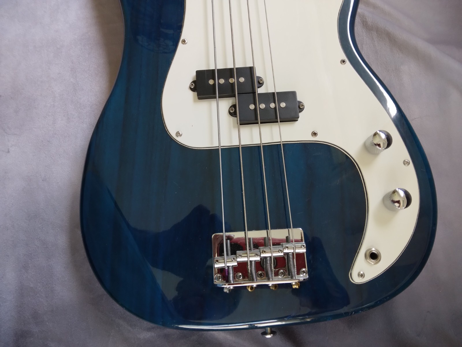 Classic Precision Bass Guitar Clone, Transparent Blue Gloss Finish, Full Scale