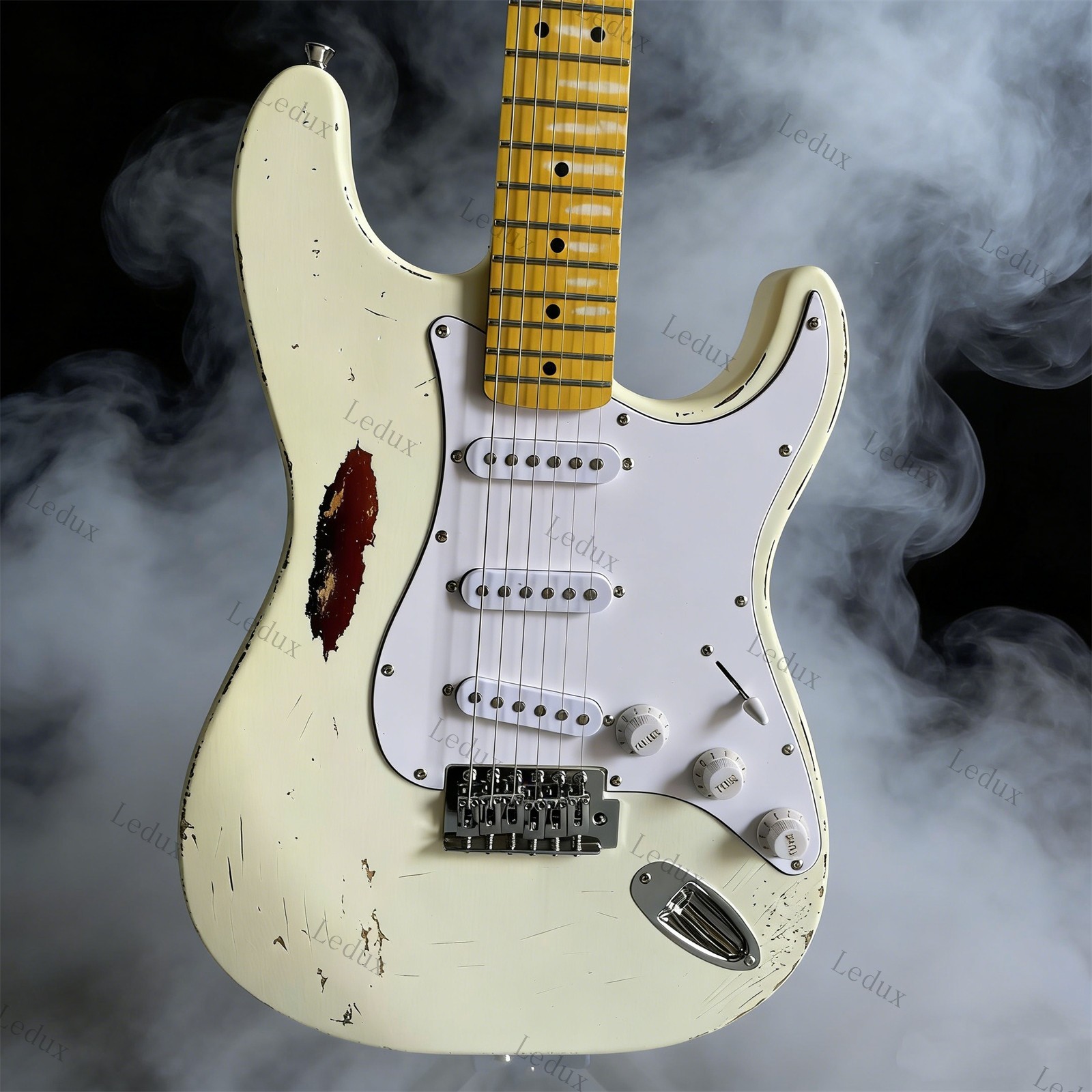 Vintage Aged Electric Guitar SSS Pickups Solid Body Maple Fretboard
