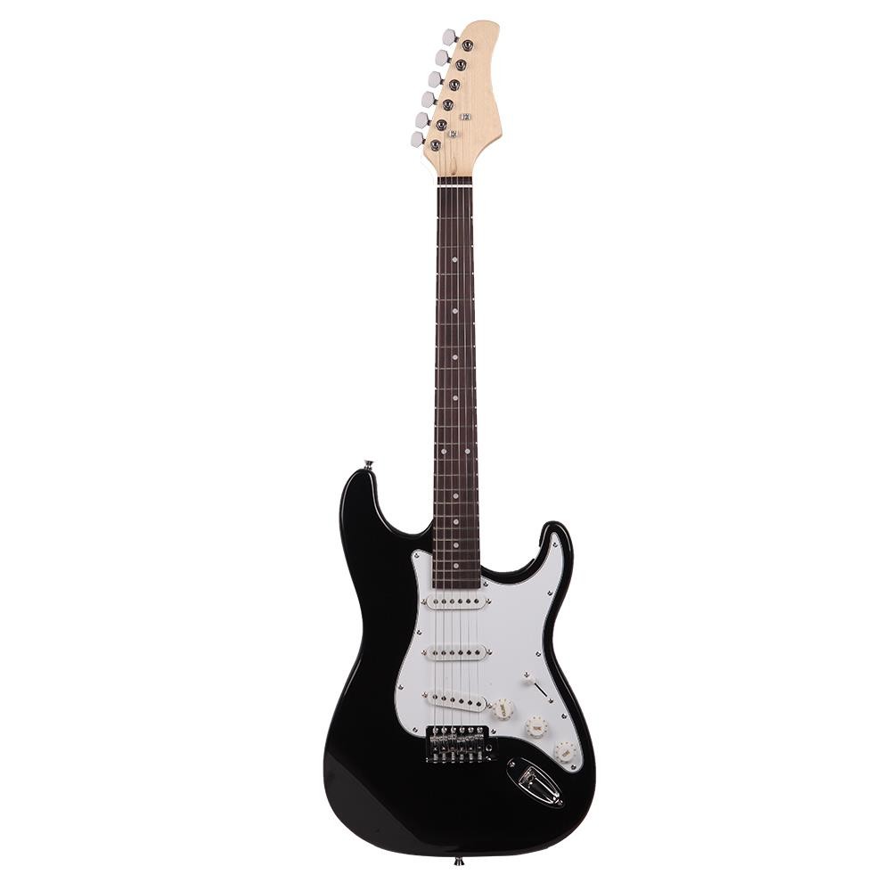 Glarry Black Electric Guitar Set With Gig Bag Strap Cord for Beginner School