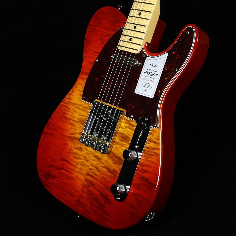 Fender 2024 Collection MIJ Hybrid II Telecaster Flame Sunset Orange Transparent