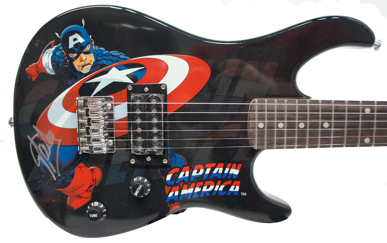 Stan Lee Signed Peavey Marvel Captain America 3/4 Electric Guitar & Certificate!