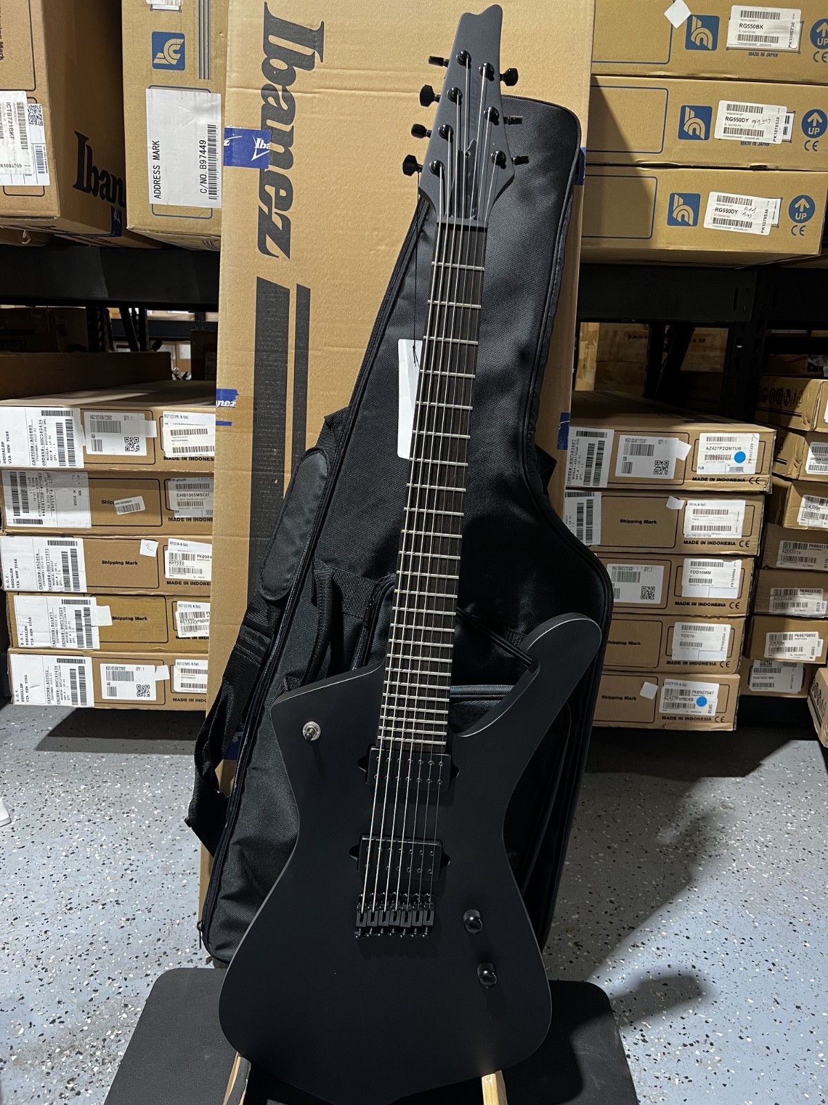 Ibanez Iron Label Iceman 7-string Electric Guitar – Black Flat