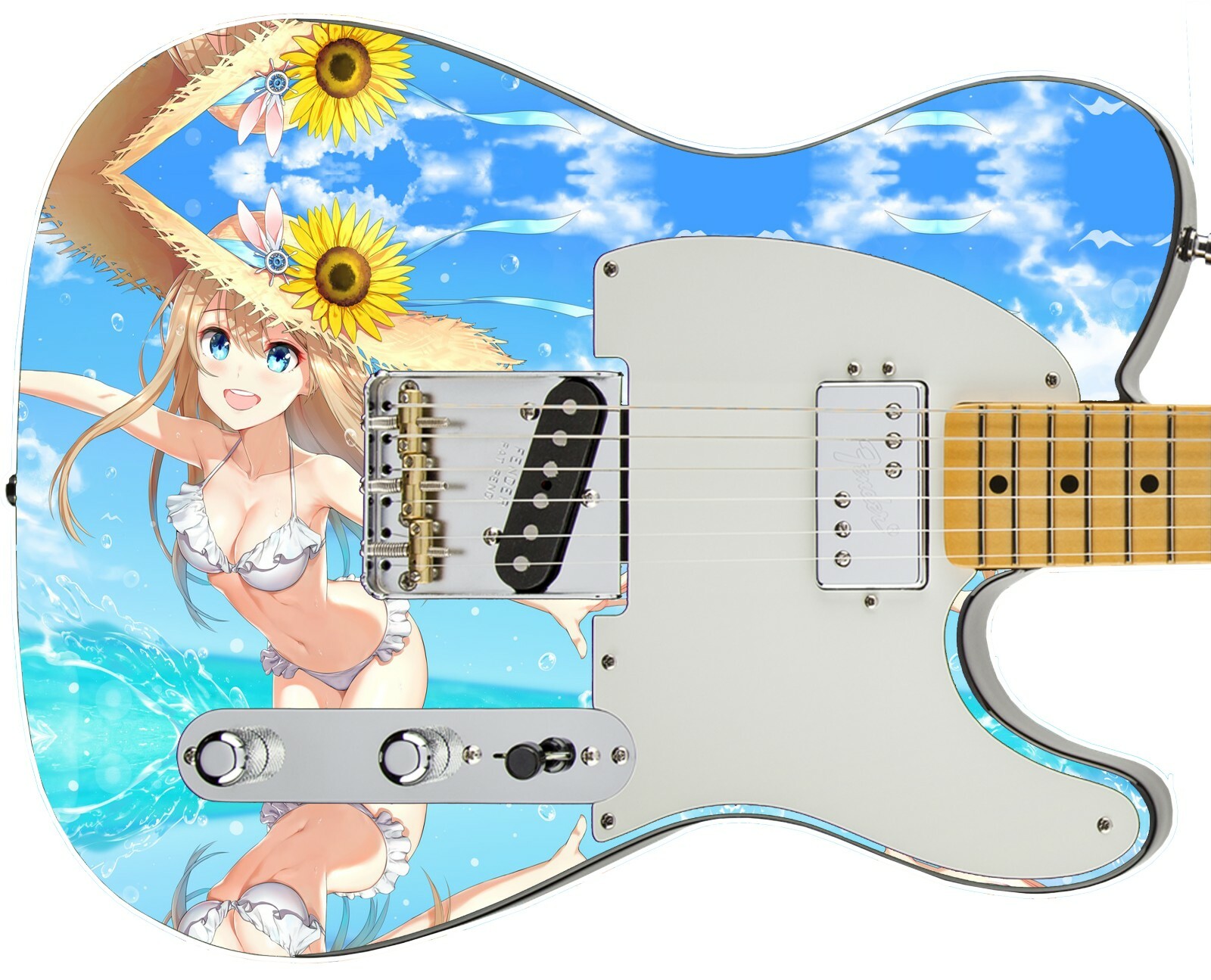 Guitar Skin Axe Wrap Electric Bass Body Bikini Beach Sexy Hot Sun Flower GS 029