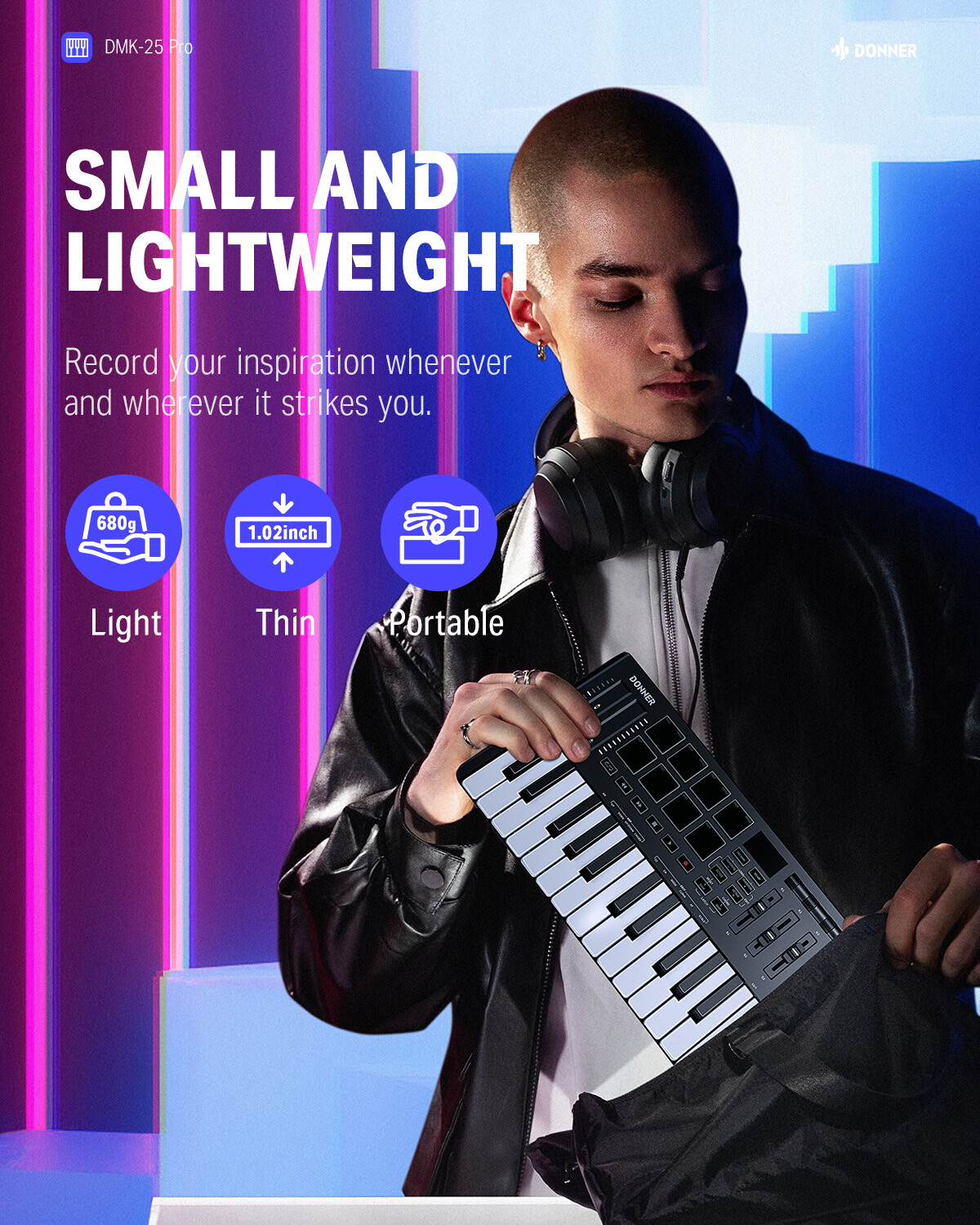🎹 Donner DMK25 Pro MIDI Keyboard Controller 25 Keys 8 Drum Pads With Software