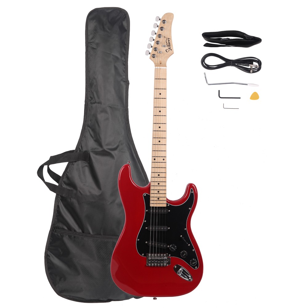 Glarry GST Burning Fire Basswood Electric Guitar Kit for Student W/Bag Red
