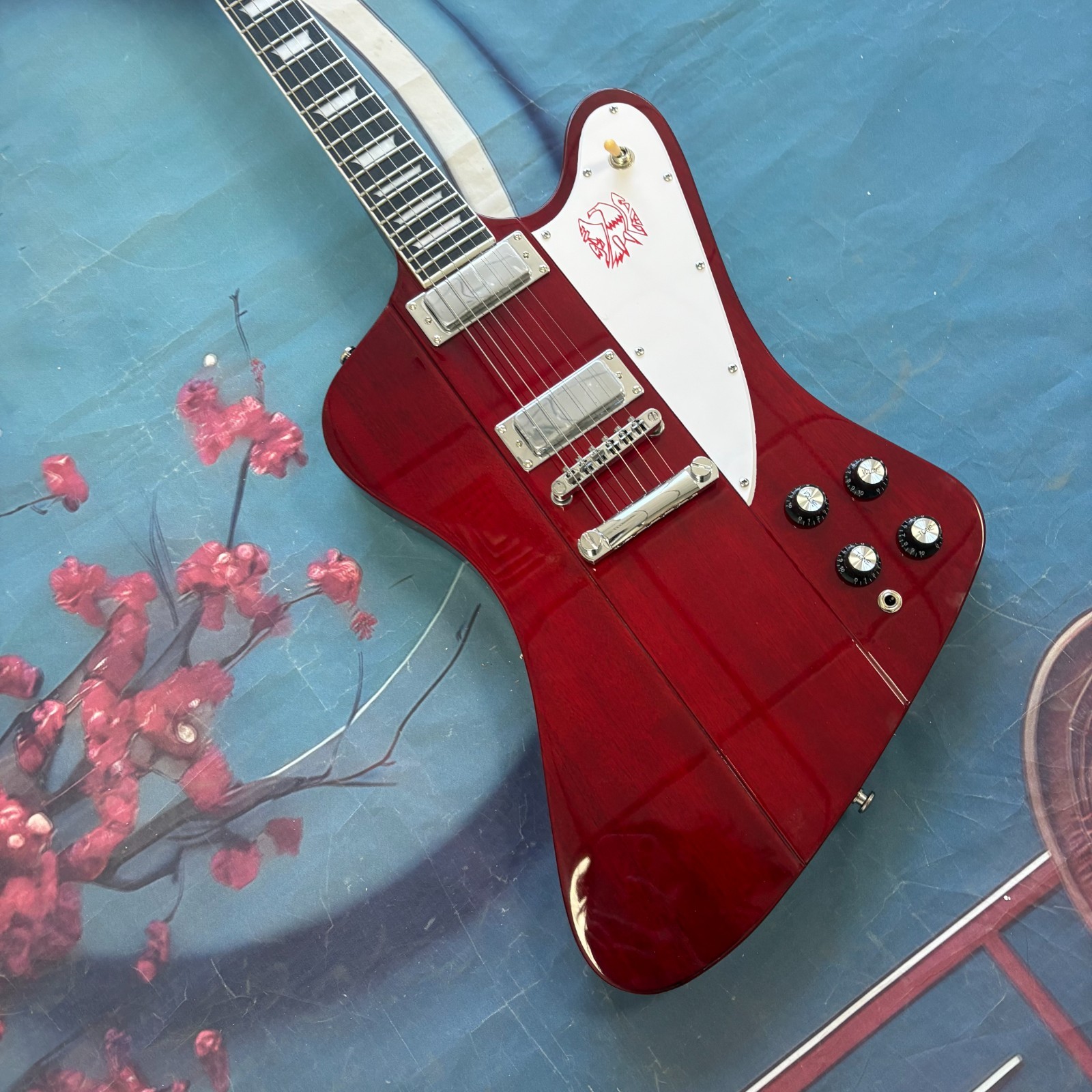 Custom Red Firebird Style Electric Guitar Rosewood Fingerboard Chrome Part