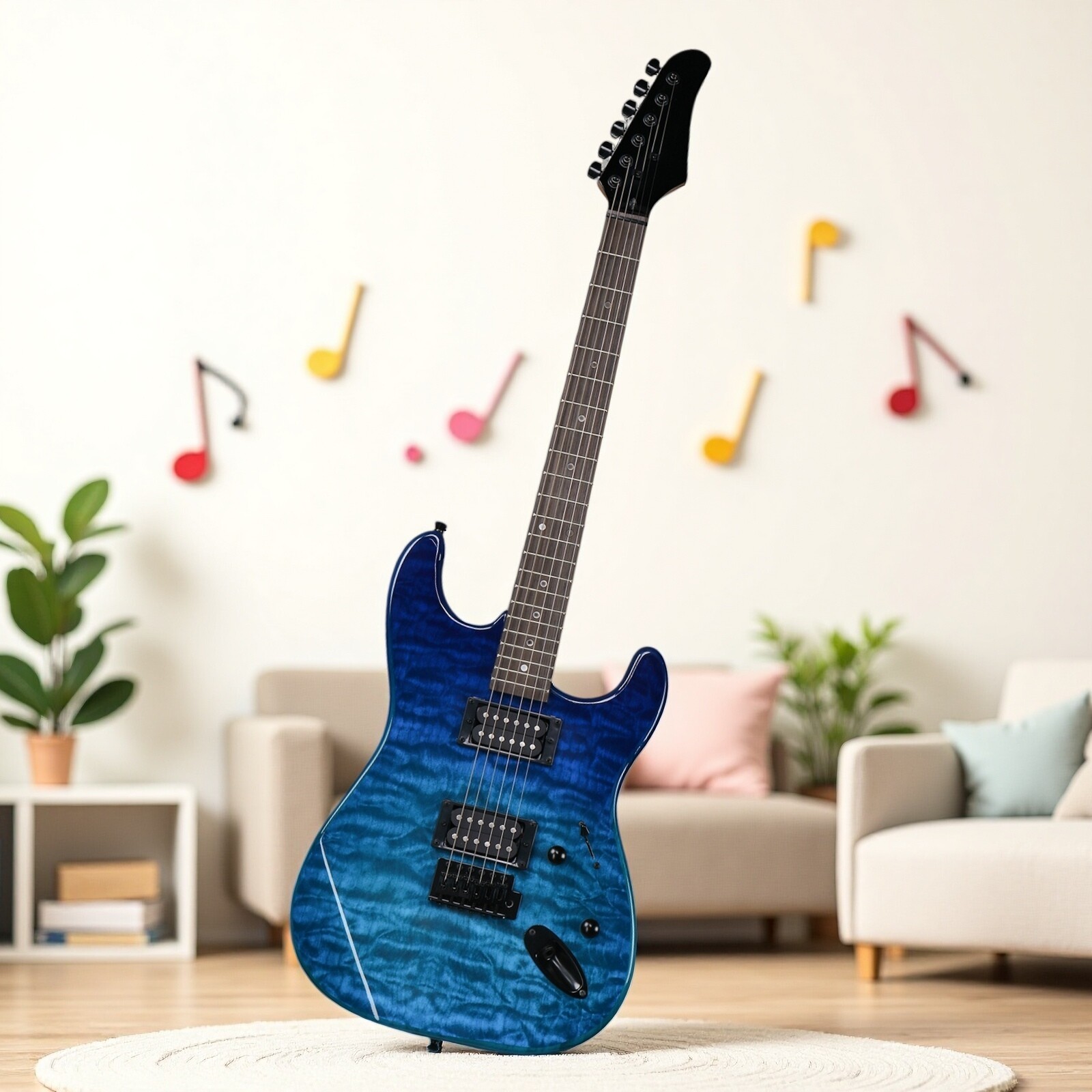 39″ Beginner S-Style Electric Guitar Set – Tremolo Full Size HH Pickups Blue