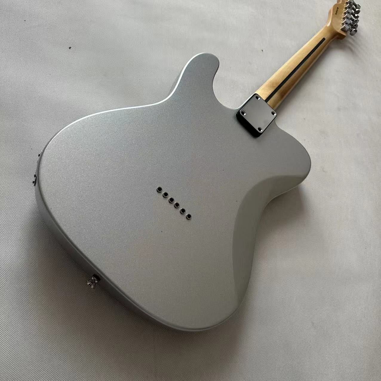 Silver powder white TL electric guitar, fixed bridge black protective plate,