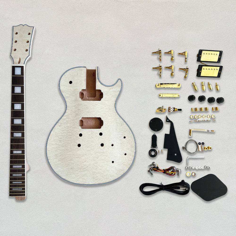 DIY Electric Guitar Kit Unfinish Quited Maple Top Mahogany Body Golden Part