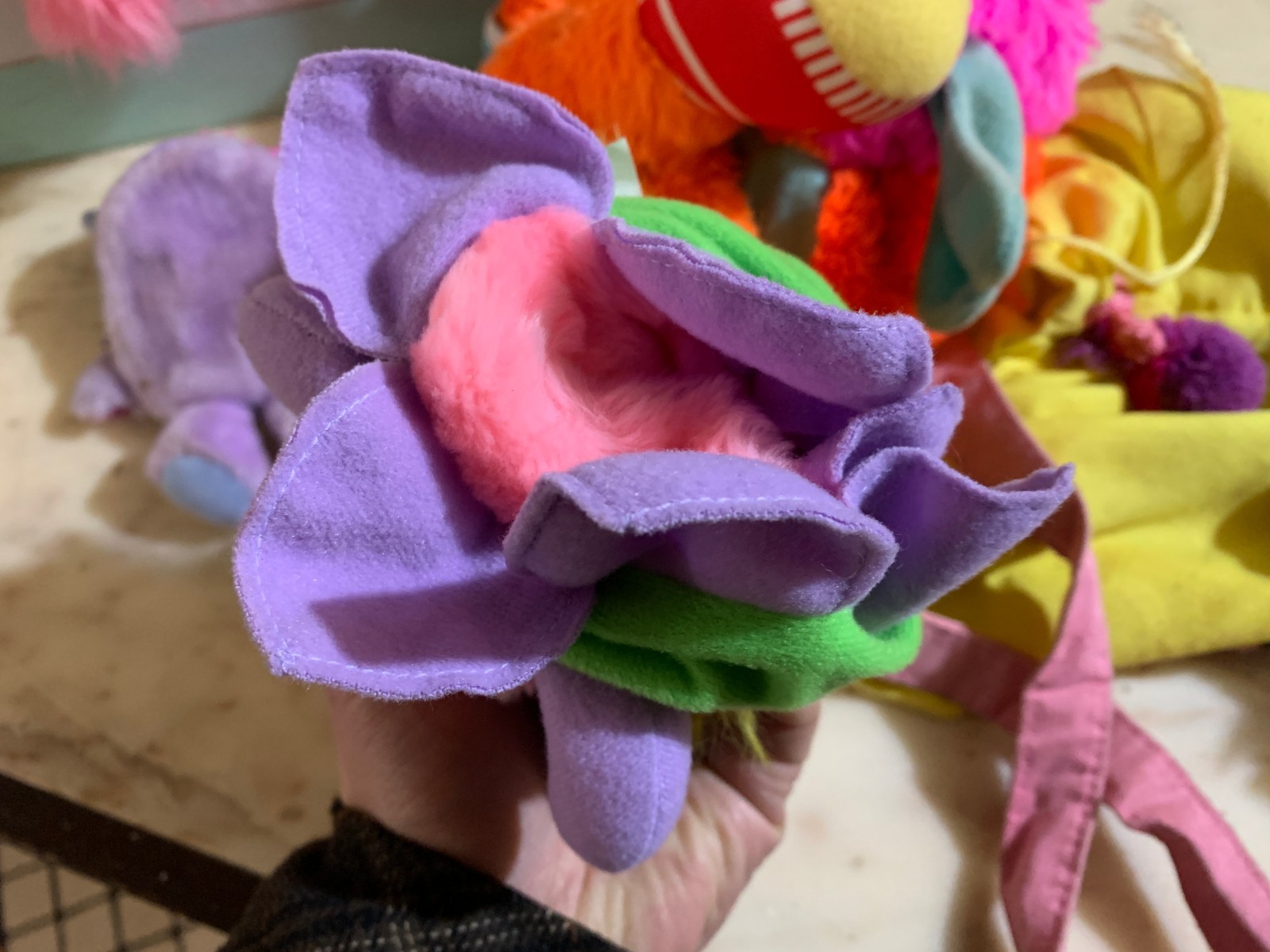 VINTAGE LOT toy DOLL POPPLES BAG MATTEL 1986-87 chips YELLOW BASKET PINK PURPLE
