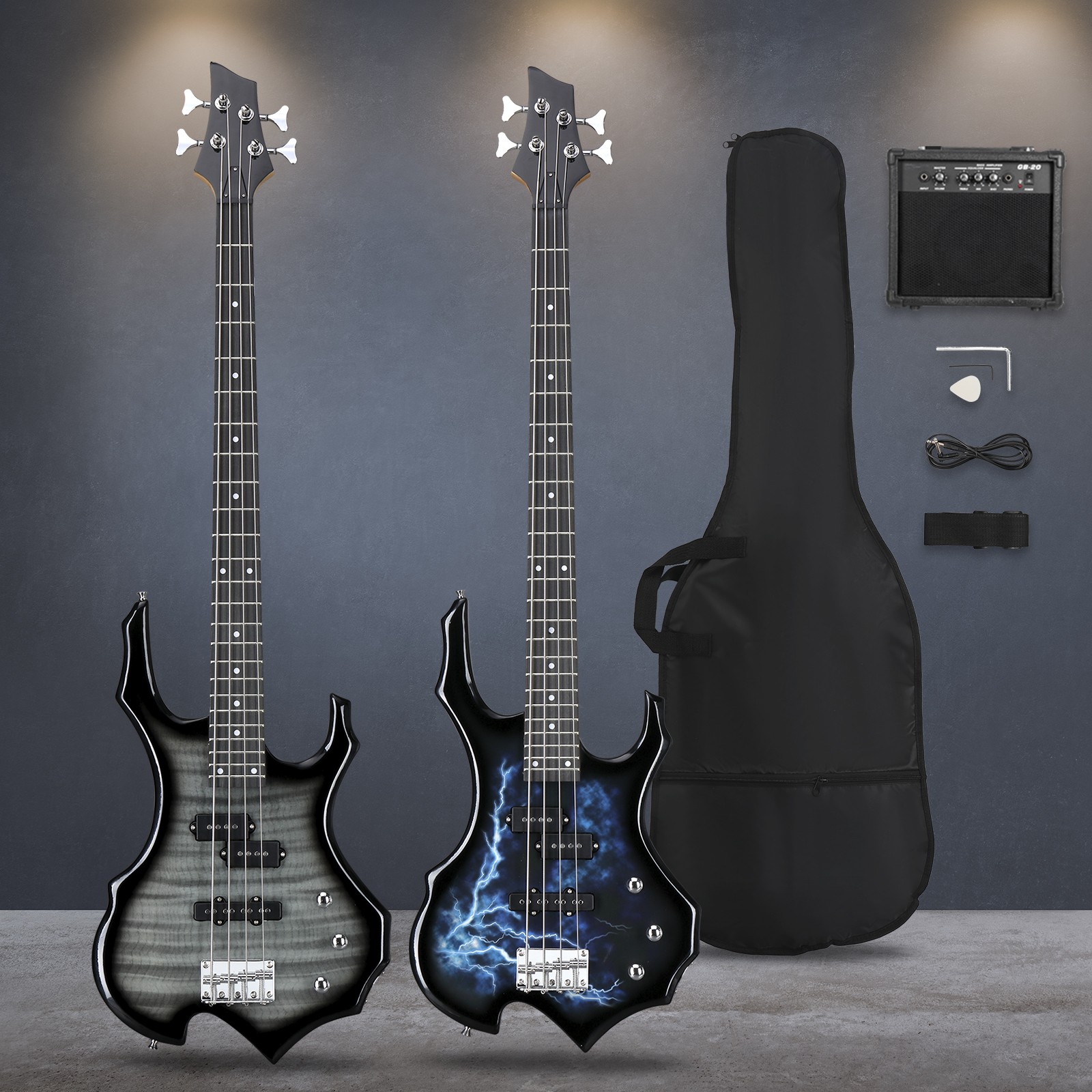 46 Inch Full Size Burning Fire 4 String Electric Bass Guitar With 15W AMP Kits