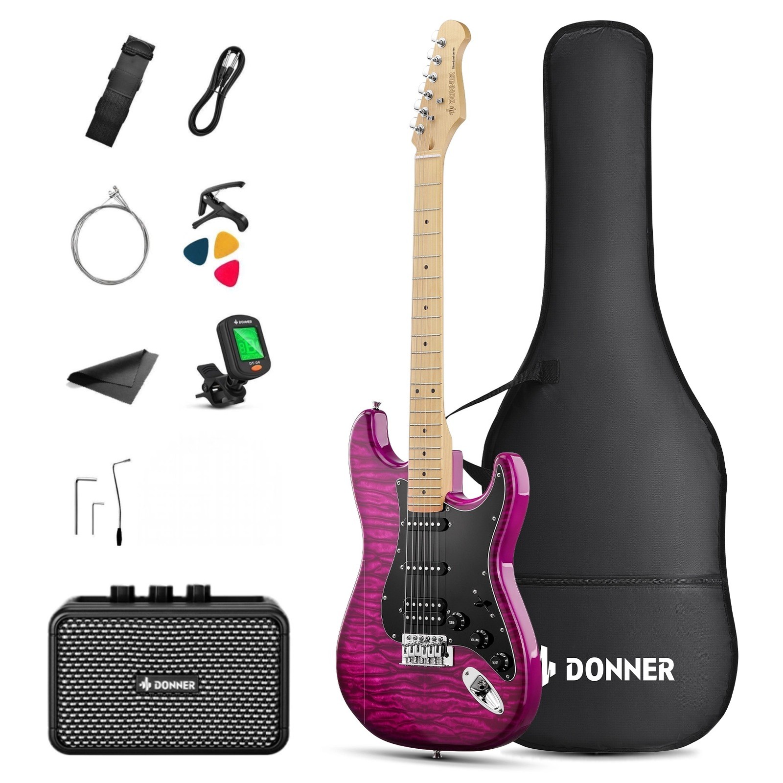 Donner DST-95 Electric Guitar Kit With Amp Solid Body Full Size | Violet Purple