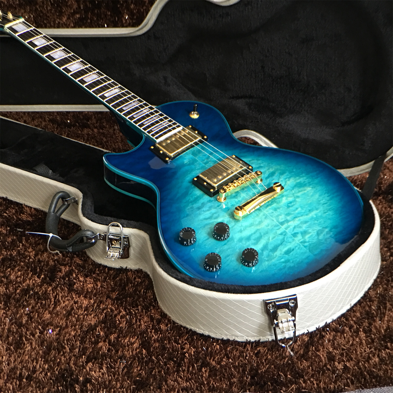 Custom Shop LP Blue Burst Left Hand Electric Guitar HH Pickups Sale