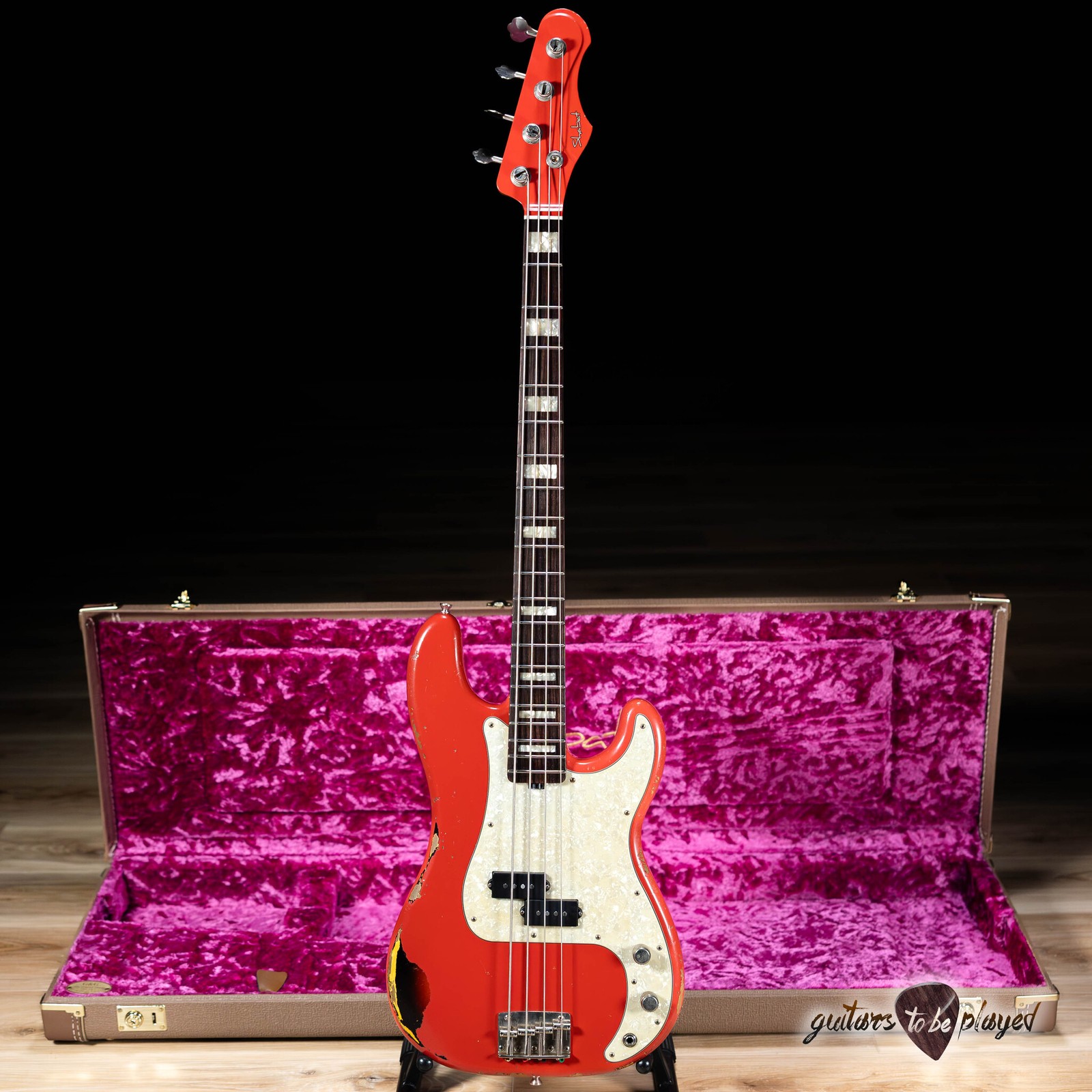 Shabat Panther P-Bass w/ Roasted Flame Maple & Rosewood – Fiesta Red over 3TSB