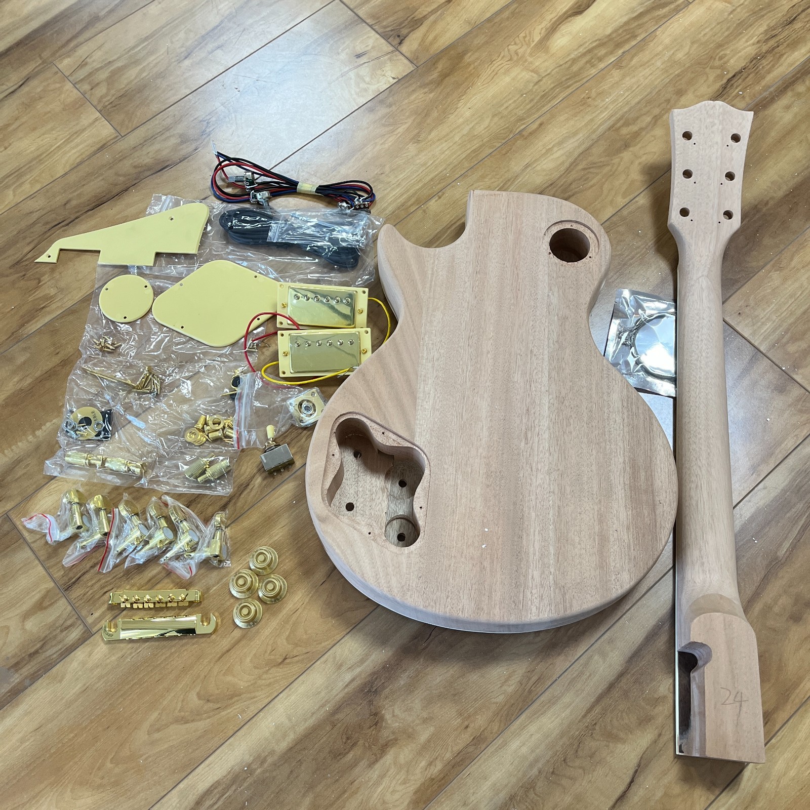 Natural Unfinished LP Style Guitar Kit Flame Maple Top Mahogany Neck DIY Build