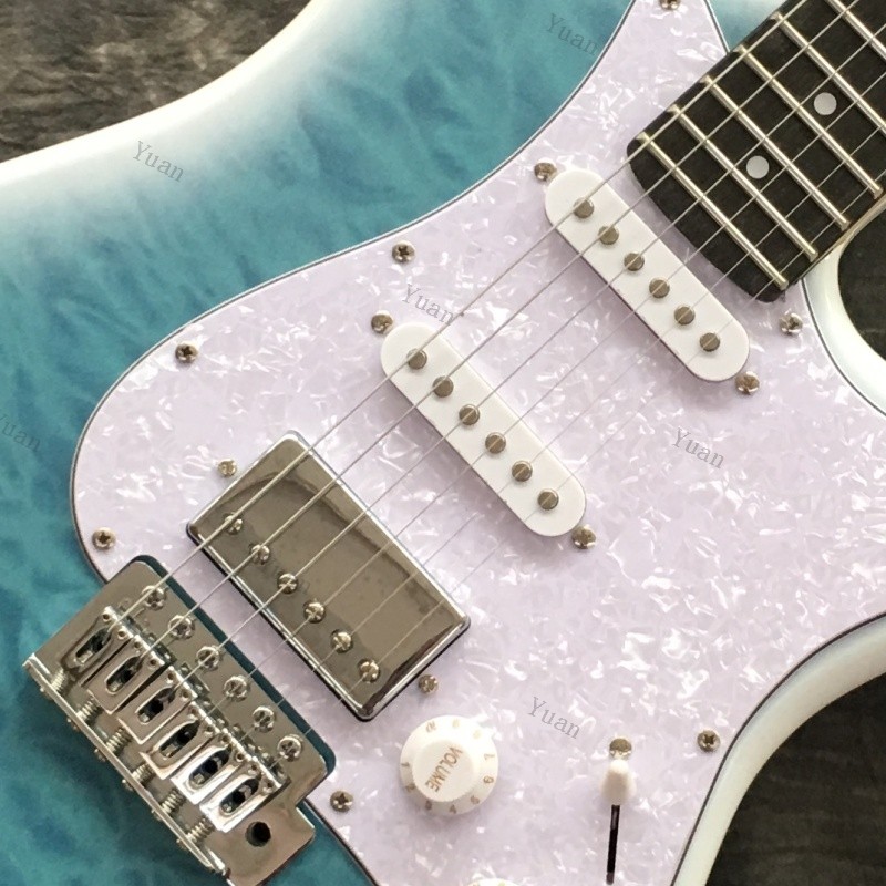 Electric Guitar SSH Pickups White Pearloid Pickguard Quilted Maple Teal Burst