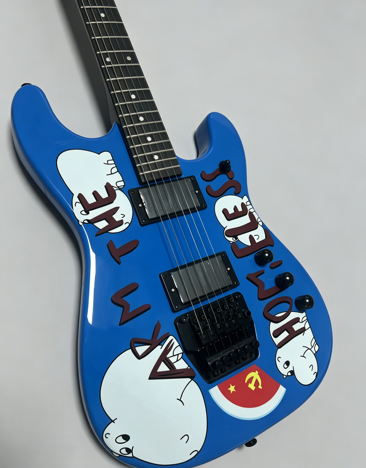 US STOCK Blue Graphic “Arm The Homeless” Style Electric Guitar HH Pickups