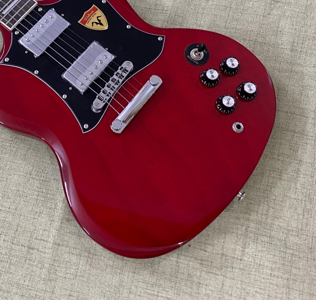 ⚡Great Value Vibrant Red Solid Electric Guitar Black Pickguard Large Block Inlay