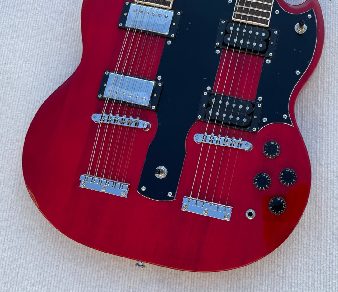 Double Neck 6 + 12 String Electric Guitar Bone Nut Glossy Finished Solid Body