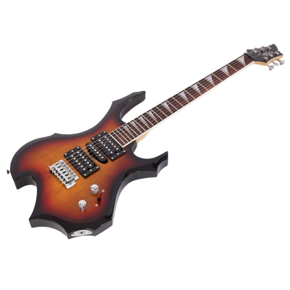 Glarry Flame Shape Electric Guitar with AMP Sound HSH Pickups Novice Guitar