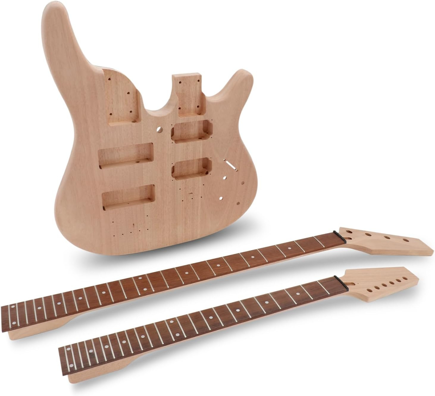 Double Neck DIY Electric Guitar Bass Kit 6-String 4-String Mahogany Build