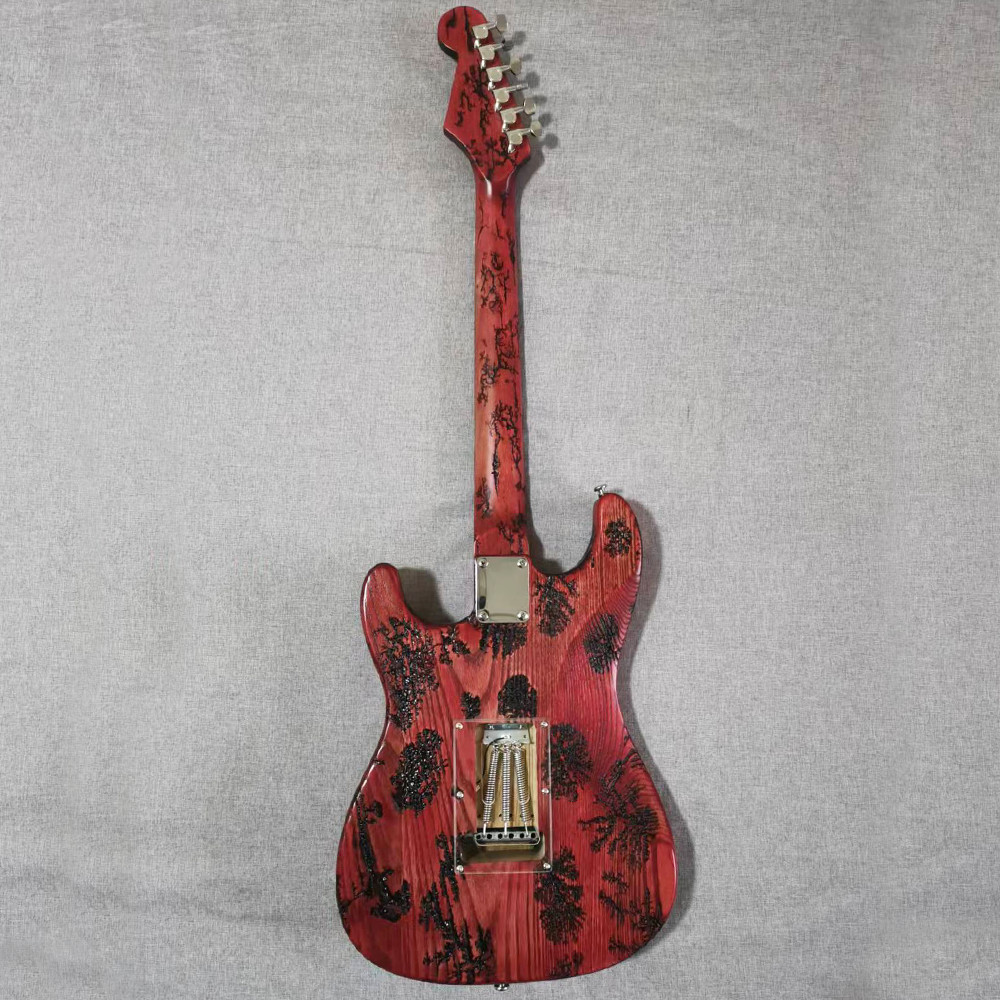 6 String Ash ST Lightning Struck Wood Electric Guitar 21F red body CR part solid